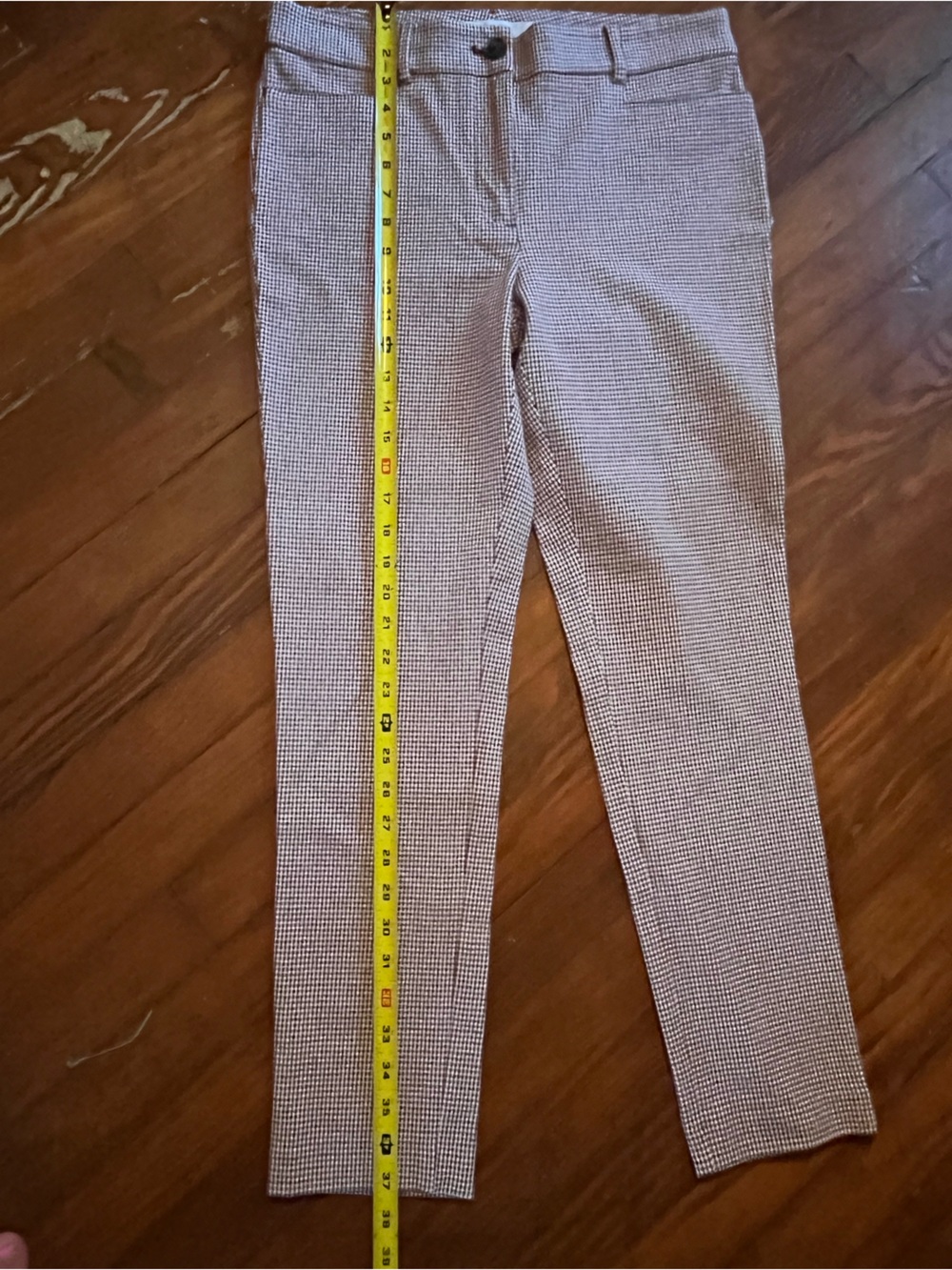 Loft Women’s Size 6 Burgundy and Cream Houndstooth Sutton Skinny Pants - Picture 4 of 10